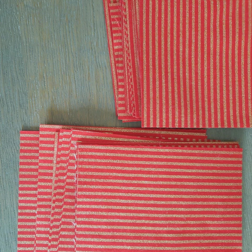 32 ~ Quilting Squares Fabric 4" X 4" & 3" X 3" Christmas Gold Stars Red Stripes - Image 4 of 4