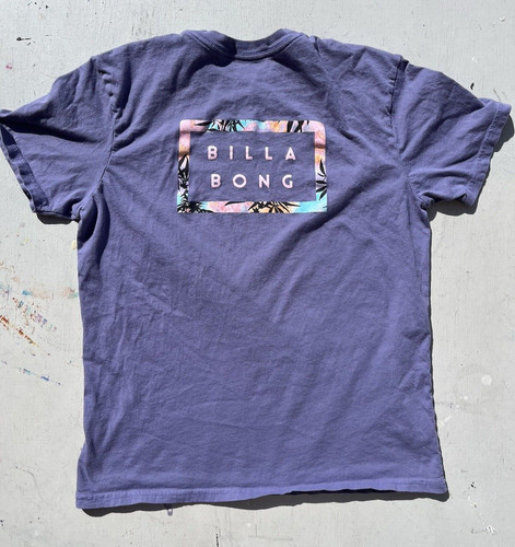 Men's Billabong T-Shirt Purple Spell-Out Logo M Cotton Surf Summer Stretch Camp
