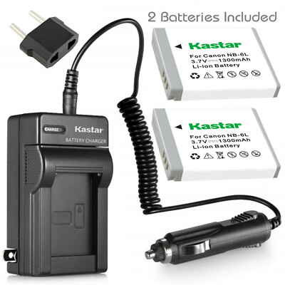 Kastar 2X NB-6LH Battery + Charger For Canon Powershot SD1300 SX500 IS SX260 HS
