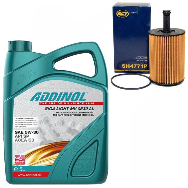MotoröL Set 5W-30 Addinol 5 Liter + ÖLfilter SH 4771 P FüR Audi Seat Skoda VW-image