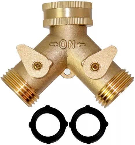 Solid Brass Double Two Way Tap Garden Connector Adaptor Hose Splitter (2 PACK) - Picture 2 of 8
