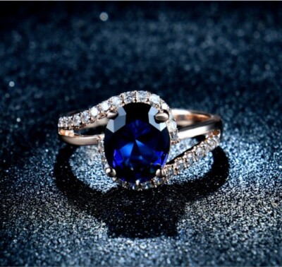 2Ct Oval Simulated Sapphire Promise Engagement Wedding Ring 14K Rose Gold  Plated