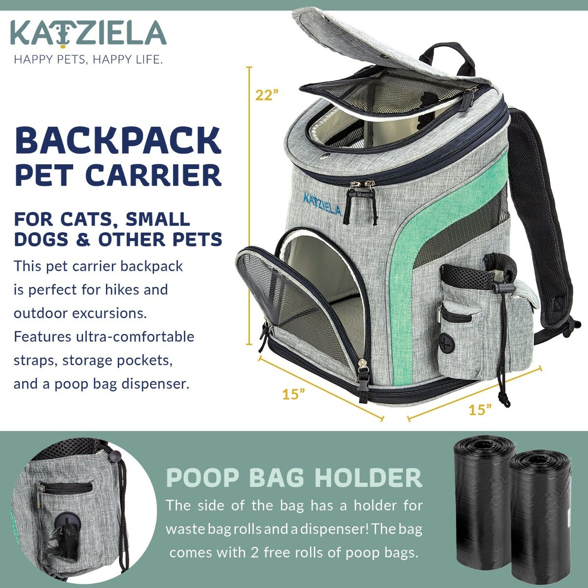 Katziela Voyager™ Pet Backpack Carrier for Dog, Cat, and Puppy