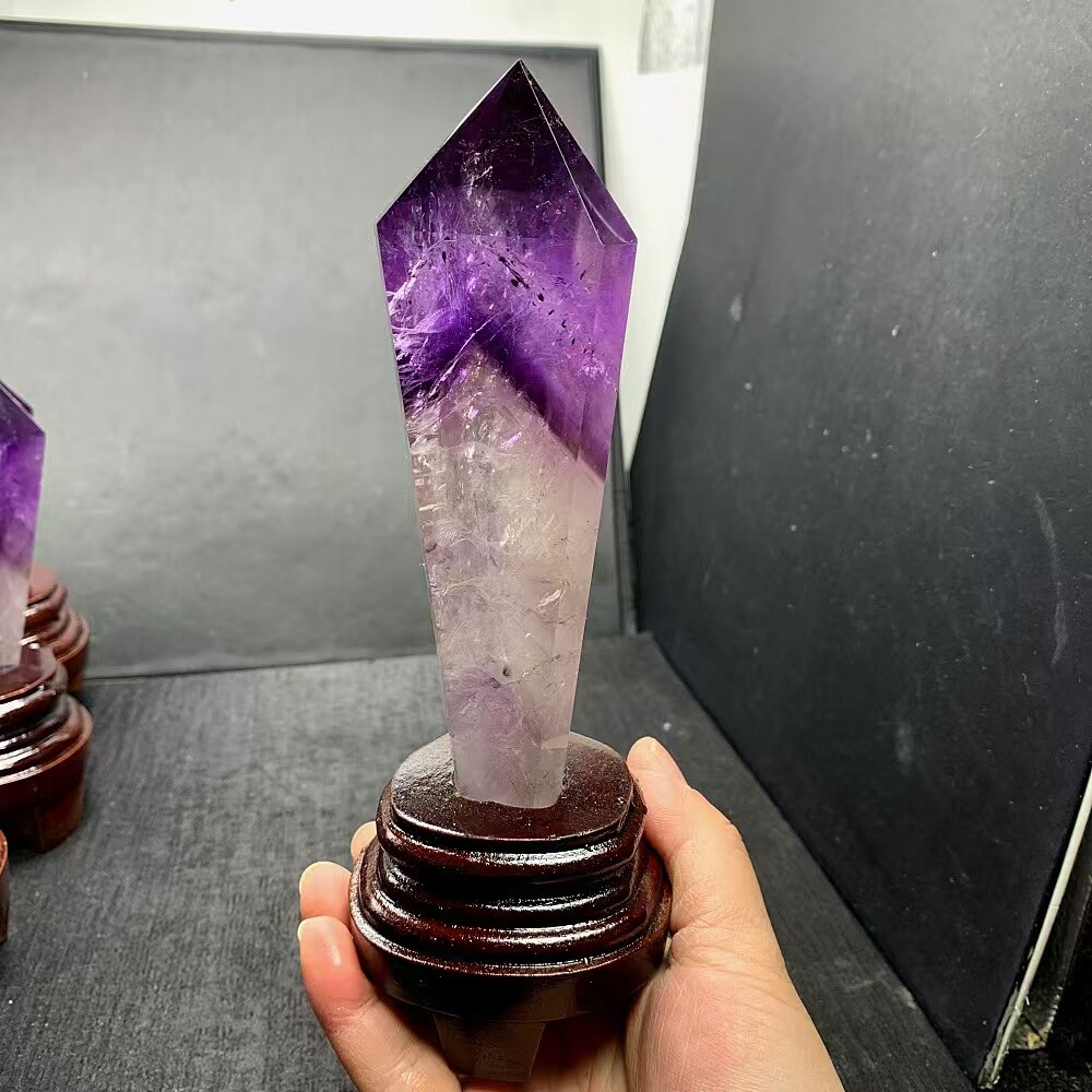 0.75LB Natural Amethyst Quartz Obelisk Crystal Tower with Stand for Reiki Healing