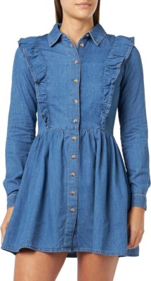 Springfield Langarm 100% Baumwolle Denim Minikleid in Blau Größe EU 34 UK 6