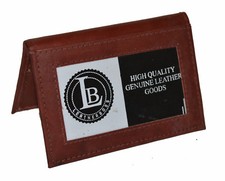 CREDIT CARD ID HOLDER 2 INSIDE OUTSIDE WINDOWS SLIM NEW GENUINE LEATHER