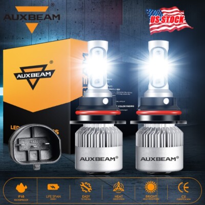 AUXBEAM HB1 9004 LED Headlight Bulbs High Low Beam 6000K White Replace Halogen