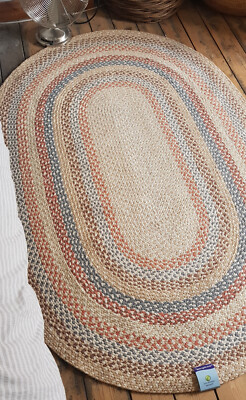 Blue rust beige American Braided oval rugs Cotton rustic scandi rug ...