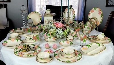 Franciscan Rose Pattern 皿とピッチャーセット 1950's FRANCISCAN Desert Rose 51 Pcs. Dinnerware Set w/ Hosting