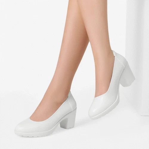 Damen-Arbeitskleid niedriger klobiger Blockabsatz runde Zehenpartie bequeme Pumpschuhe - Bild 15 von 18