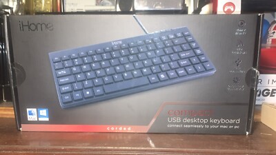 iHome Keyboard Compact USB Black Wired Desktop Quiet Key Corded