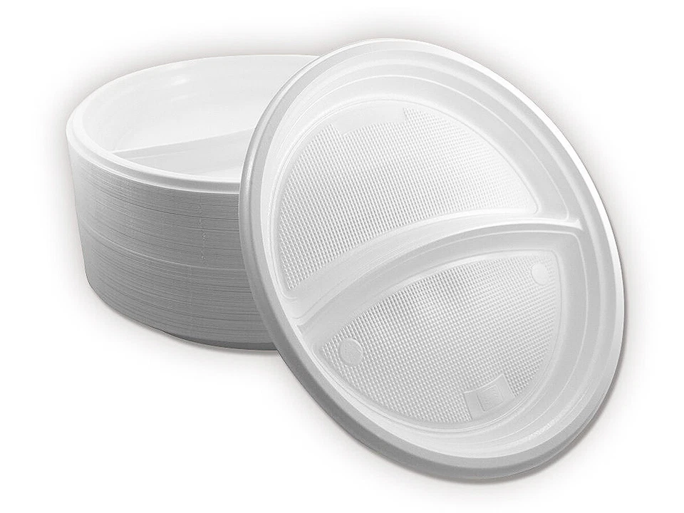 AKPACK (12,25€/100Stk.) 200x Menüteller 2-geteilt - Picknick Einweg Geschirr - Weiß Neu