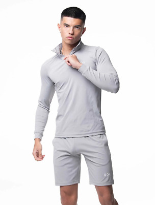 Neu Karton Menswear Active abgesetzte 1/4-Reißverschluss-Jacke - Sportoberteil, grau, Small