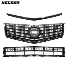 HECASA For 2013-2016 Cadillac SRX 3PCS Black Front Bumper Upper Lower Grille