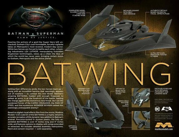 Batman Vs. Superman Batplane (Batwing) 1/24 Model Kit SEALED BOX 18BMB05 - Image 2 of 3