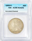 1859-O Seated Liberty Silver Half Dollar 50c - ICG AU 58 Details - Nice Toning!