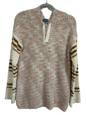 Neely Hooded Knit Sweater Textured Fuzzy Mixed Media Size Small