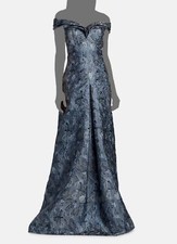 640 Rickie Freeman by Teri Jon Women's Blue Metallic Off Shoulder Dress Size 2
