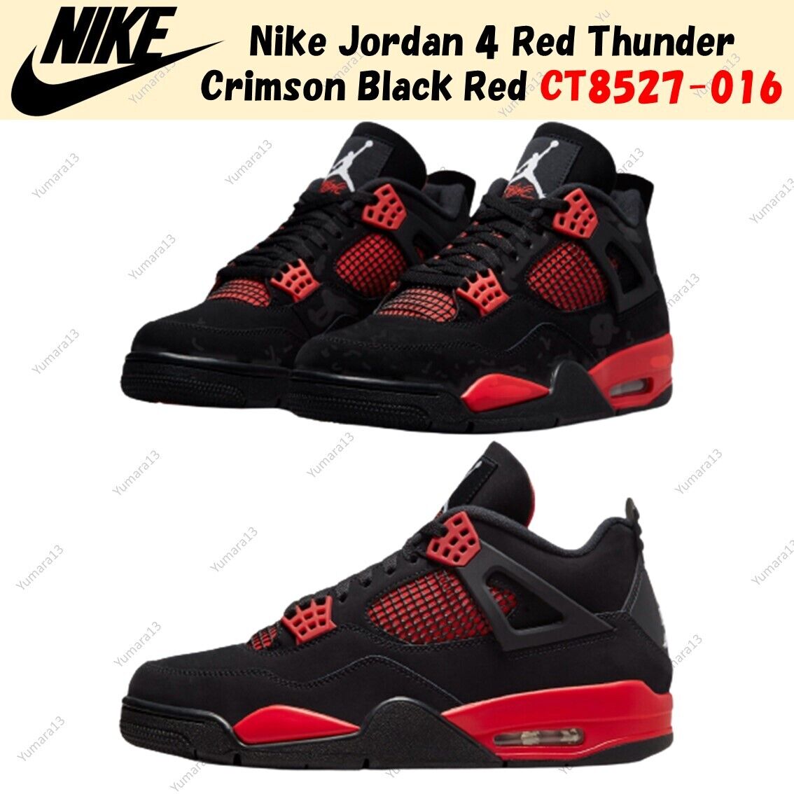 Nike Jordan 4 Red Thunder Crimson Black Red CT8527-016 Men's Nike Jordan 4 Red Thunder Crimson Black Red CT8527-016 Men's