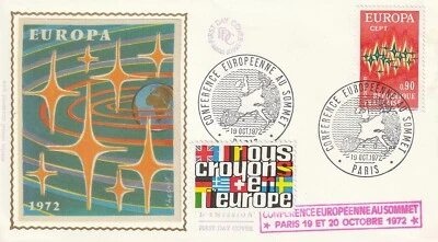 Enveloppe 1er jour Europa Conférence Européenne au Sommet 1972 soie FDC - Photo 1/2