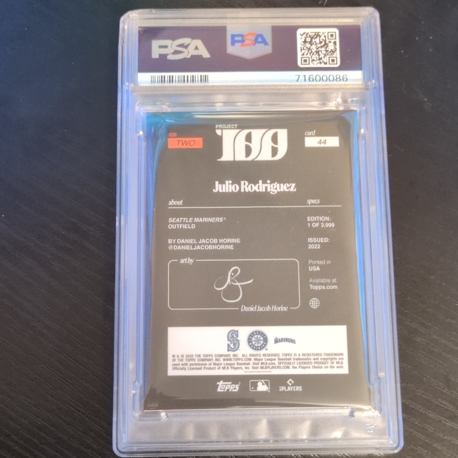 Topps 2022 Project 100 Julio Rodriguez Mariners RC #44 PSA 9 /3999 view 2