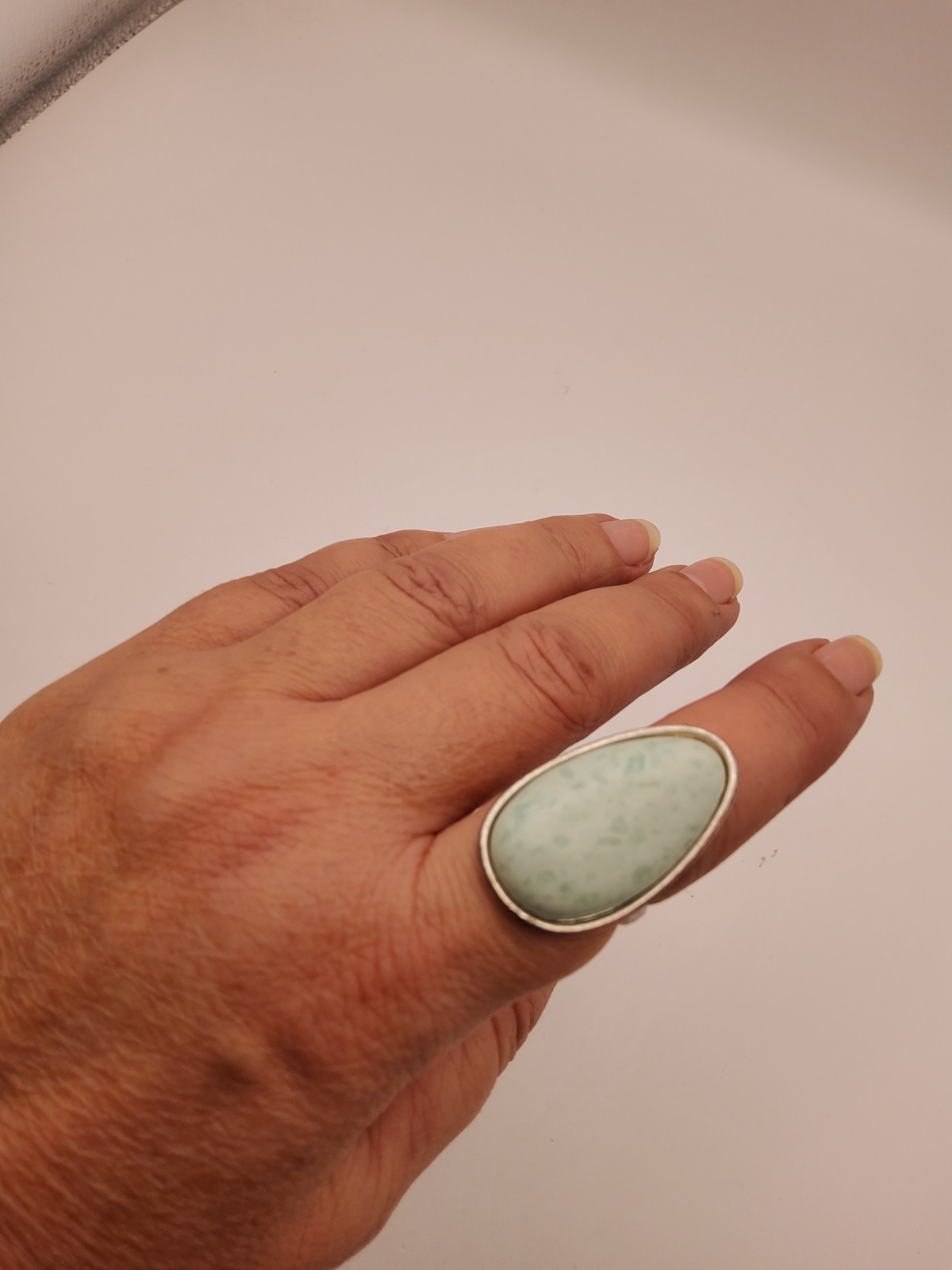 Silver Tone Copper Statement Ring sz 8 with Stone - image 2