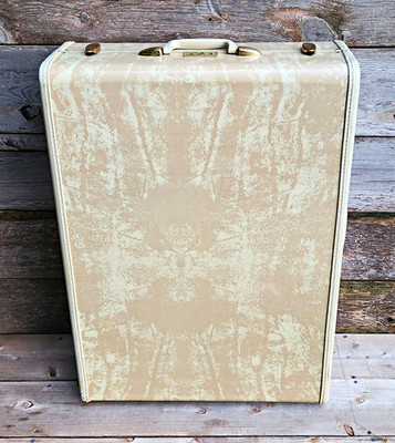 Vintage Samsonite Shwayder Bros Wardrobe Suitcase w/Hangers & Key Marble Cream