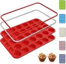 2 Pa 24 Cups Silicone Mini Muffin Pan with Metal Reinforced