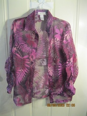 Drapers and Damon's Pinks  Sheer Button Front Floral Blouse Size S (E-63)