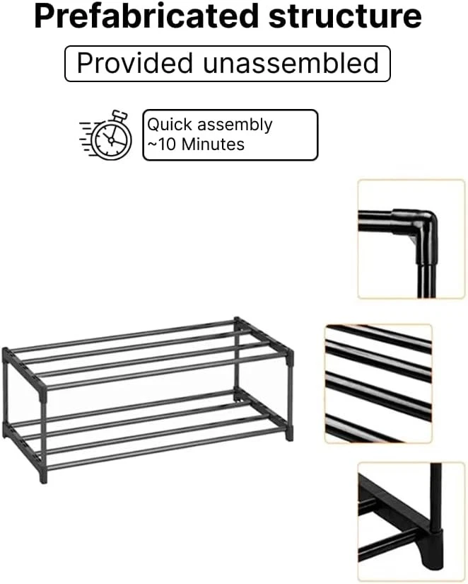 2-Tier Standing Shoe Rack PARACASA Stackable Free Plastic Shoes Organizer Black - Image 4 of 4