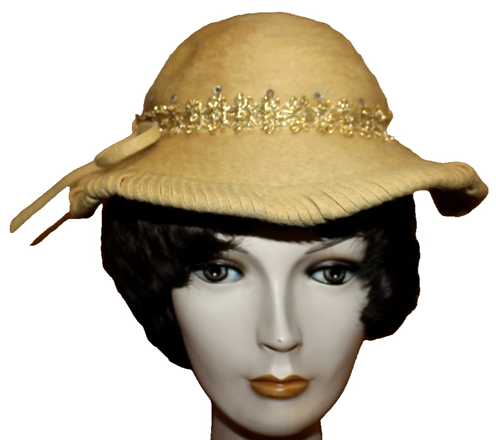 Vintage Hat 1950s Womens Cloche Ribbon Olivia Turner Bone Antique Gold Gold 1950s Vintage Hats for Women for sale | eBay main image 4