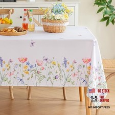 Spring Floral Tablecloth, Butterfly Table Cloth, 54" x 54" Square Wildflower