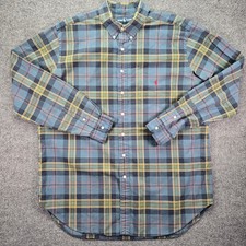 Polo Ralph Lauren Shirt Mens XLT Classic Fit Blue Yellow Red Plaid Button Down