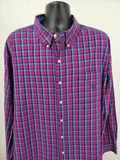 Chaps Dress Shirt 4XB Red Plaid Long Sleeve Button Down Shirt Red Easy Care