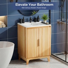 24" 30" Bathroom Vanity with Door Sink Bowl Cabinet Small Free Standing Combo