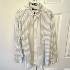 Chaps Dress Shirt Men 2XL 18-18.5 34/35 Twill Stripe Button-Down Wrinkle