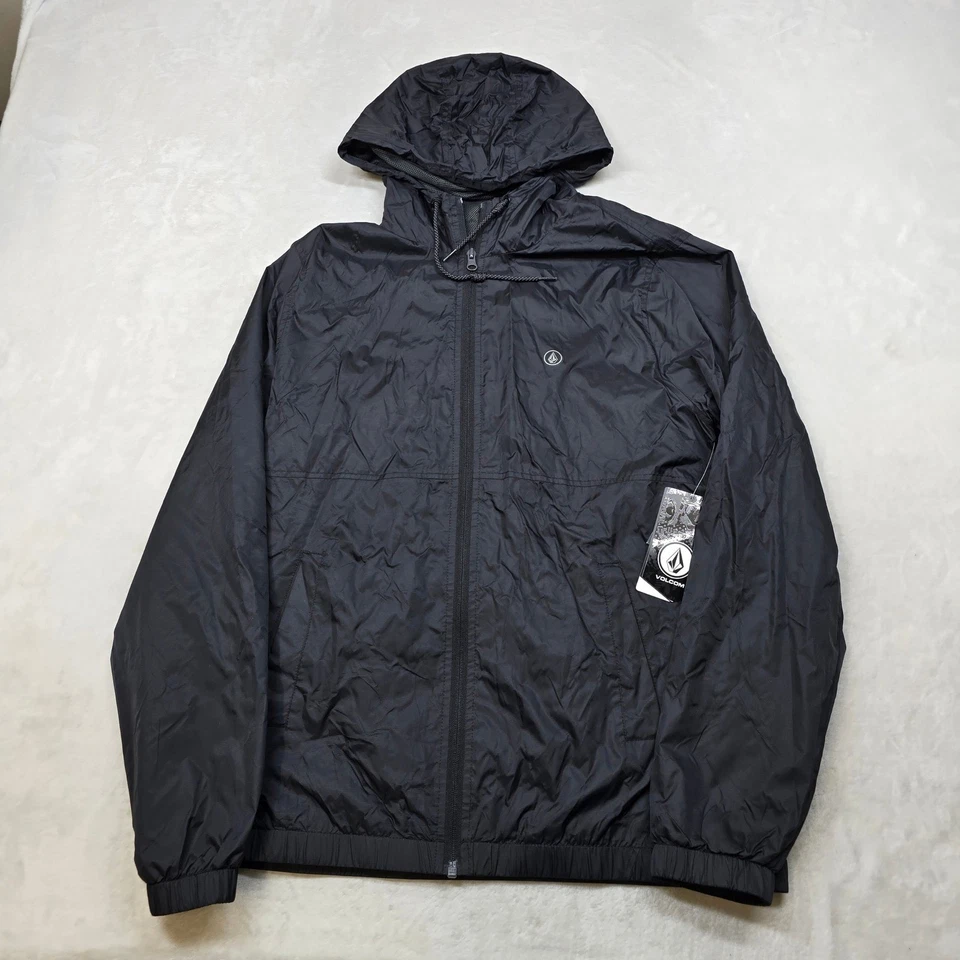 Volcom Ermont Jacket Mens Medium Black Water Resist Hooded Lightweight $98 NEW - Image 2 of 4