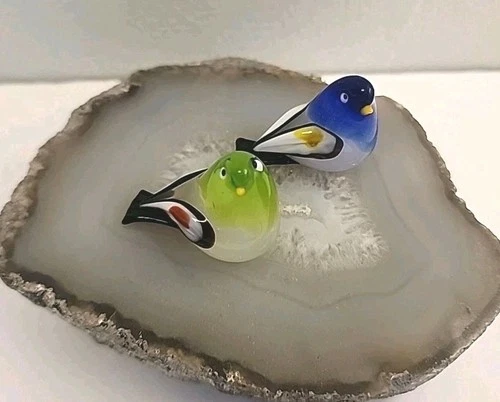 Vintage Murano Glass of Venice Art Blown Glass Baby Birds Blue & Green Lot of 2