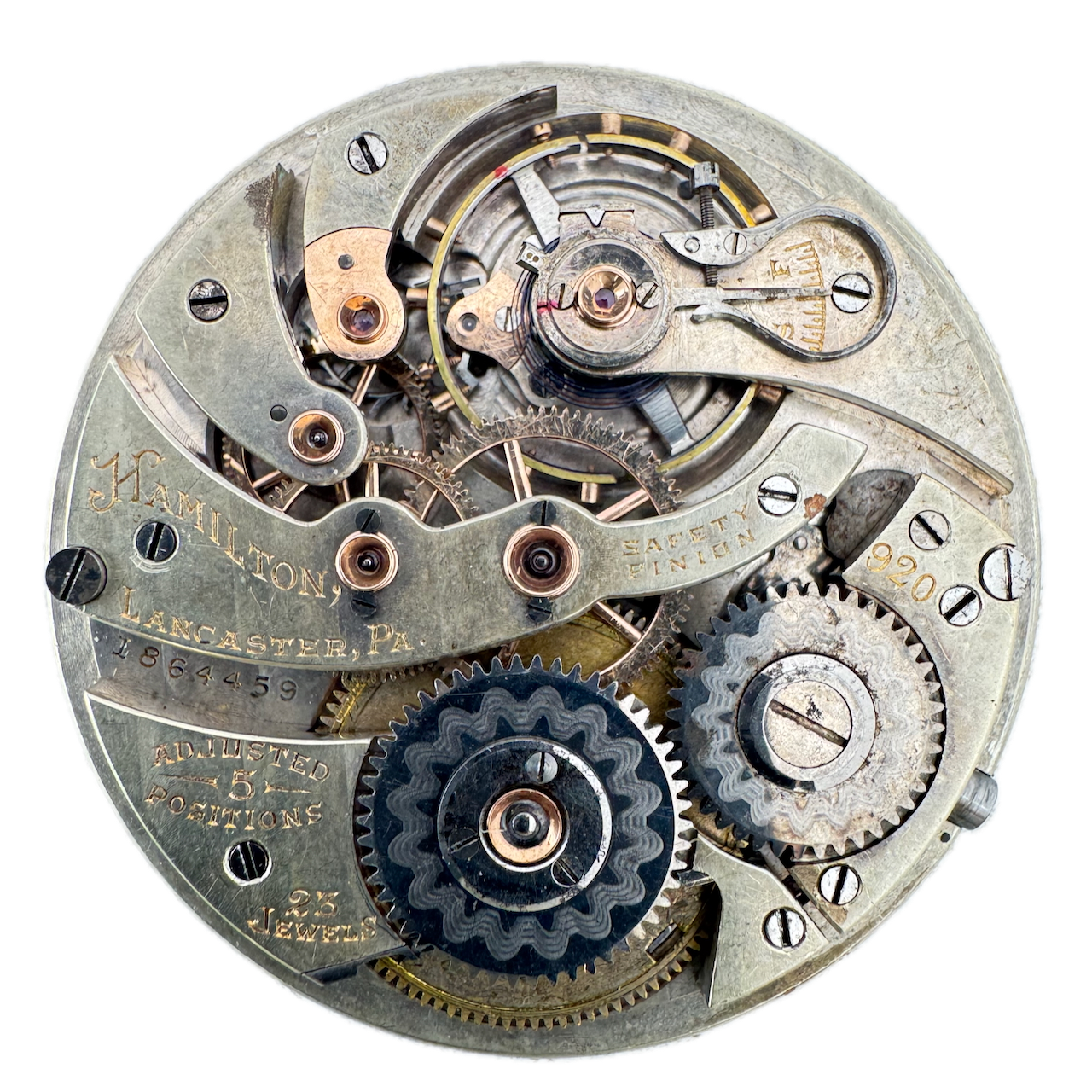 Antique 10s 1920 Hamilton 23j Mechanical Pocket Watch Movement 920 USA