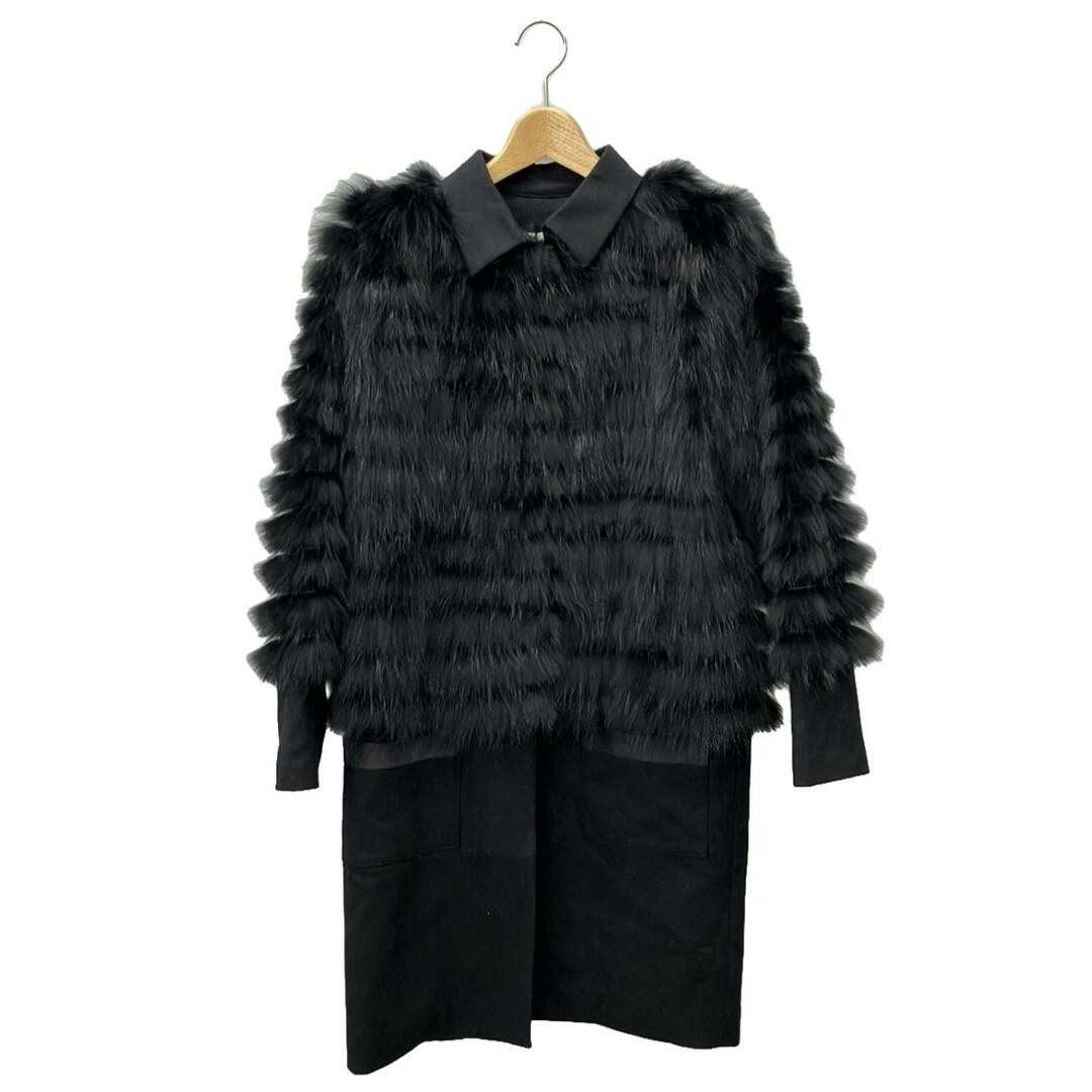 LePLUSS Le Plus Womens Fur Coat with Fluffed Hair Cuff and M Damage Design