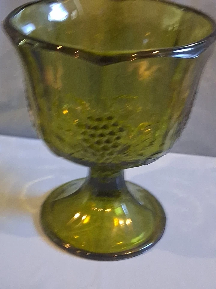 Indiana Glass Vintage Green Harvest Grape Round Footed Compote/Candy Dish  - Image 2 of 4