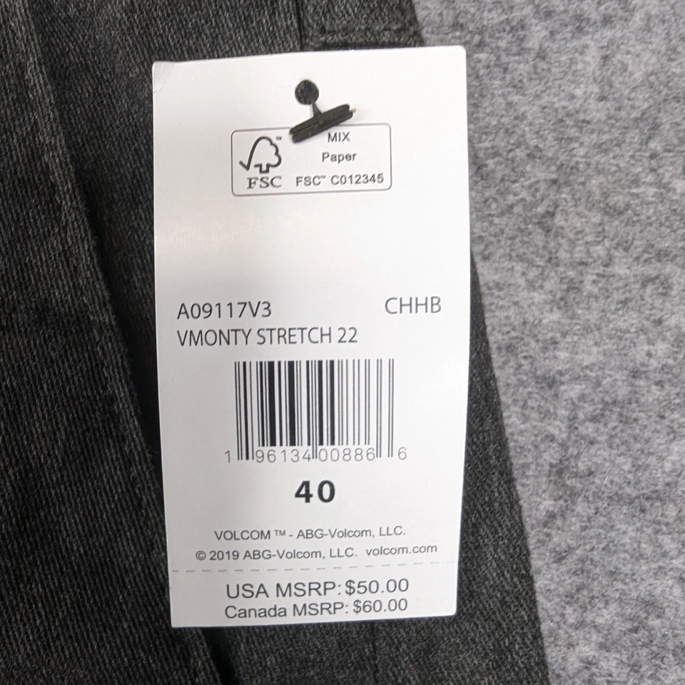 Volcom Monty Stretch Chino Shorts Men’s 40 Charcoal Gray A09117V3 11" Skate Surf - Image 4 of 4