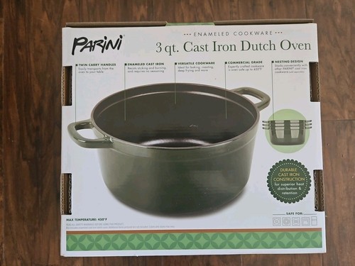 Parini Hierro Fundido 3qt Horno Holandés Esmaltado Utensilios de Cocina Antiadherente Duradero NUEVO - Imagen 2 de 5