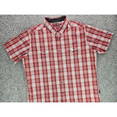 KUHL Tartan Plaid Shirt Mens XL Linen Cotton Blend Short Sleeve Button Down