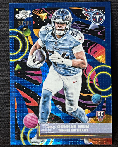 2025 Topps Cosmic Chrome Gunnar Helm RC #197 Blue Moon Refractor 30/99 Titans
