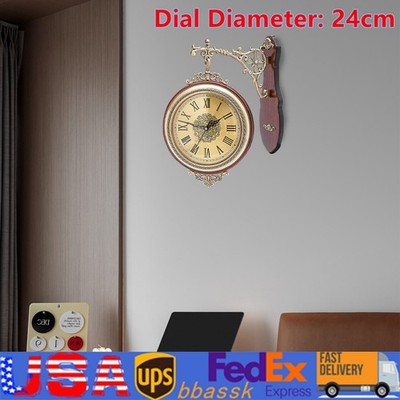 Double Sided 12'' Wall Clock Antique Style Railway Station Wall Decor Gift Home