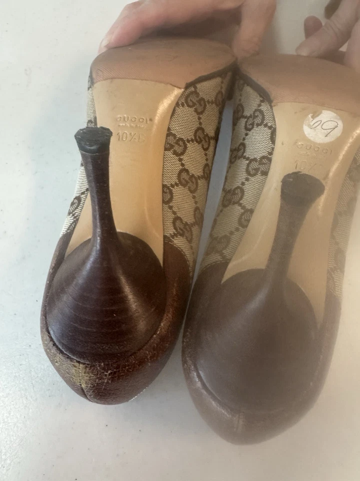 Холщовые туфли на каблуке GUCCI GG Horsebit - Изображение 2 из 2