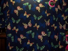 SCRUBSTAR WOMENS BUTTERFLY DESIGN SCRUB TOP SHIRT SIZE XL NURSING GARDENING NEW