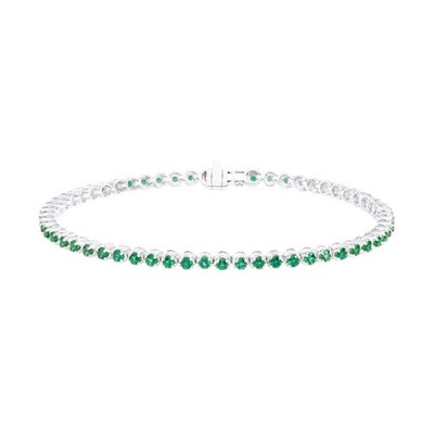 Rundes Lab Grown grüner Smaragd Tennisarmband 14K Gelbgold für Damen