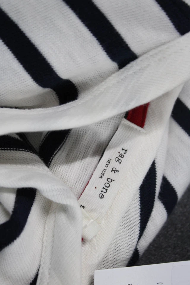 Vestido Rag & Bone para mujer cuello redondo corbata frontal rayas blanco azul marino algodón pequeño Foto 4 de 4